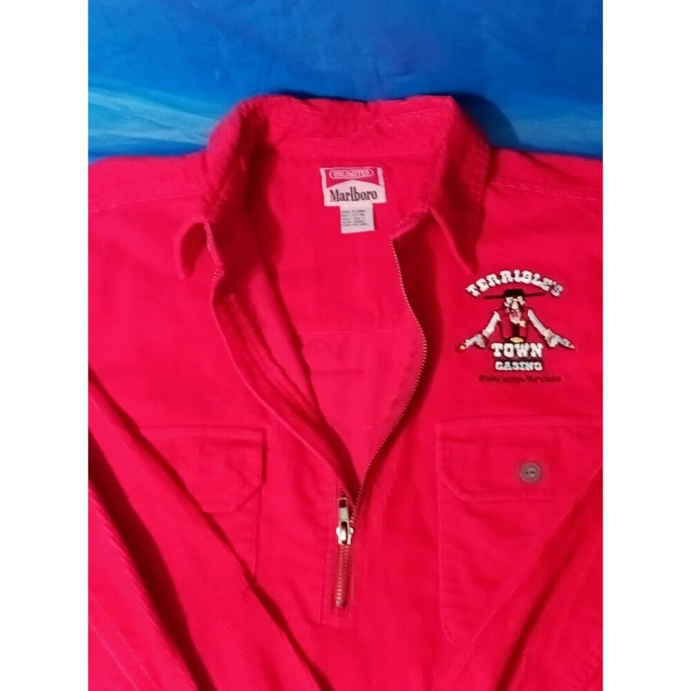 90's Marlboro Red Corduroy 1/2 Zip Pullover Shirt Large Terribles Casino Pahrump